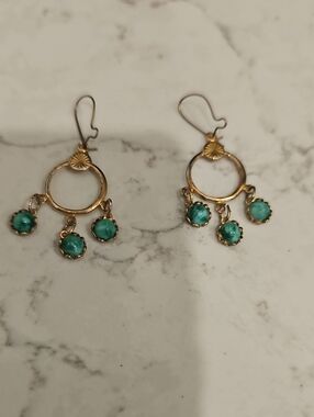 Vintage Estate Gold and Green Dangle Back Hook Earrings Lot E20.